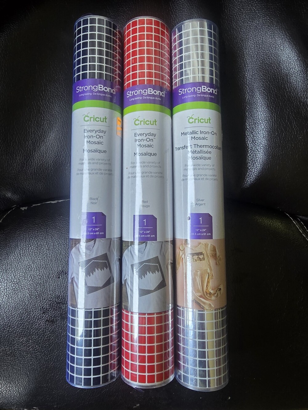 Cricut Everyday Iron-On Mosaic Squares Black 12" x 24" inches 3 Tubes Silver Red